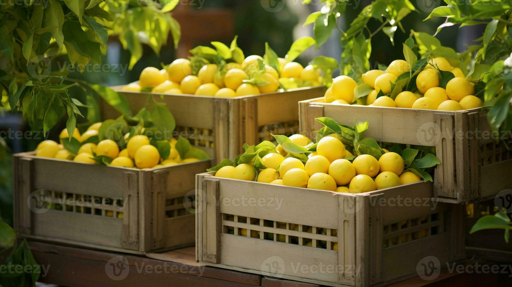 vers geplukt yuzu fruit van tuin geplaatst in de dozen. generatief ai foto