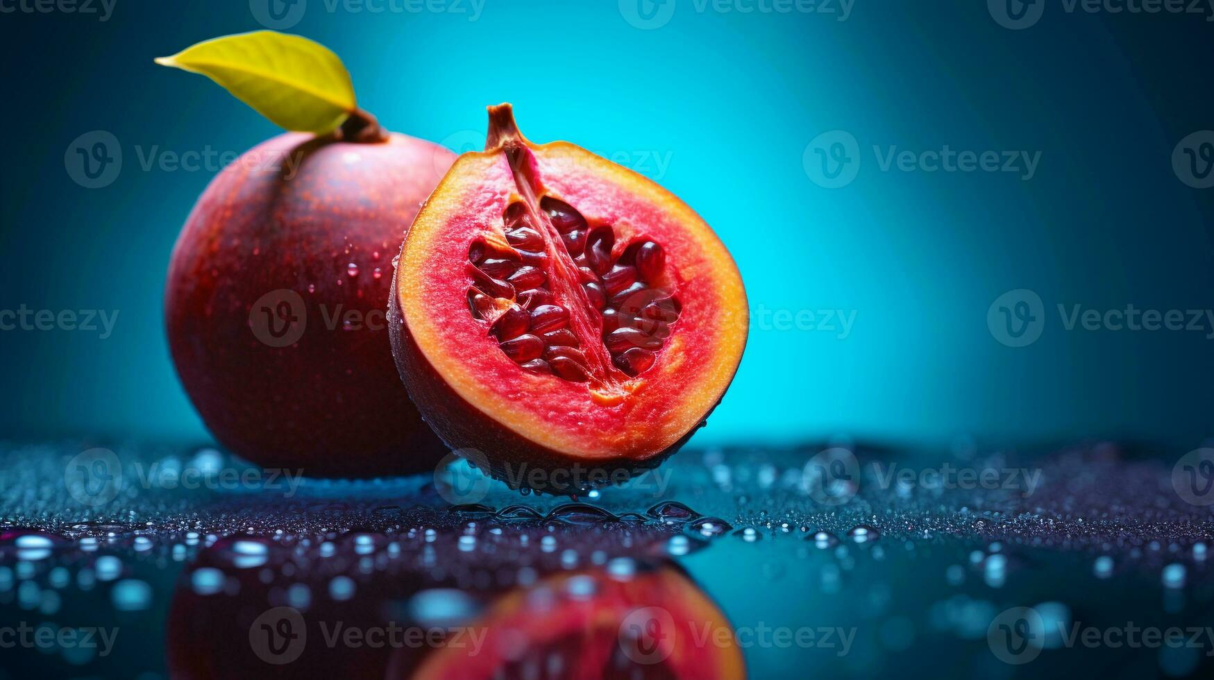 foto van matoa fruit voor de helft tegen een kleurrijk abstract achtergrond. generatief ai