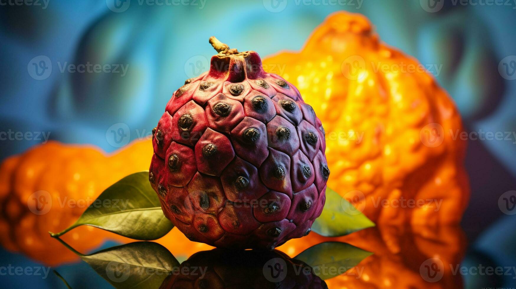 foto van noni fruit voor de helft tegen een kleurrijk abstract achtergrond. generatief ai