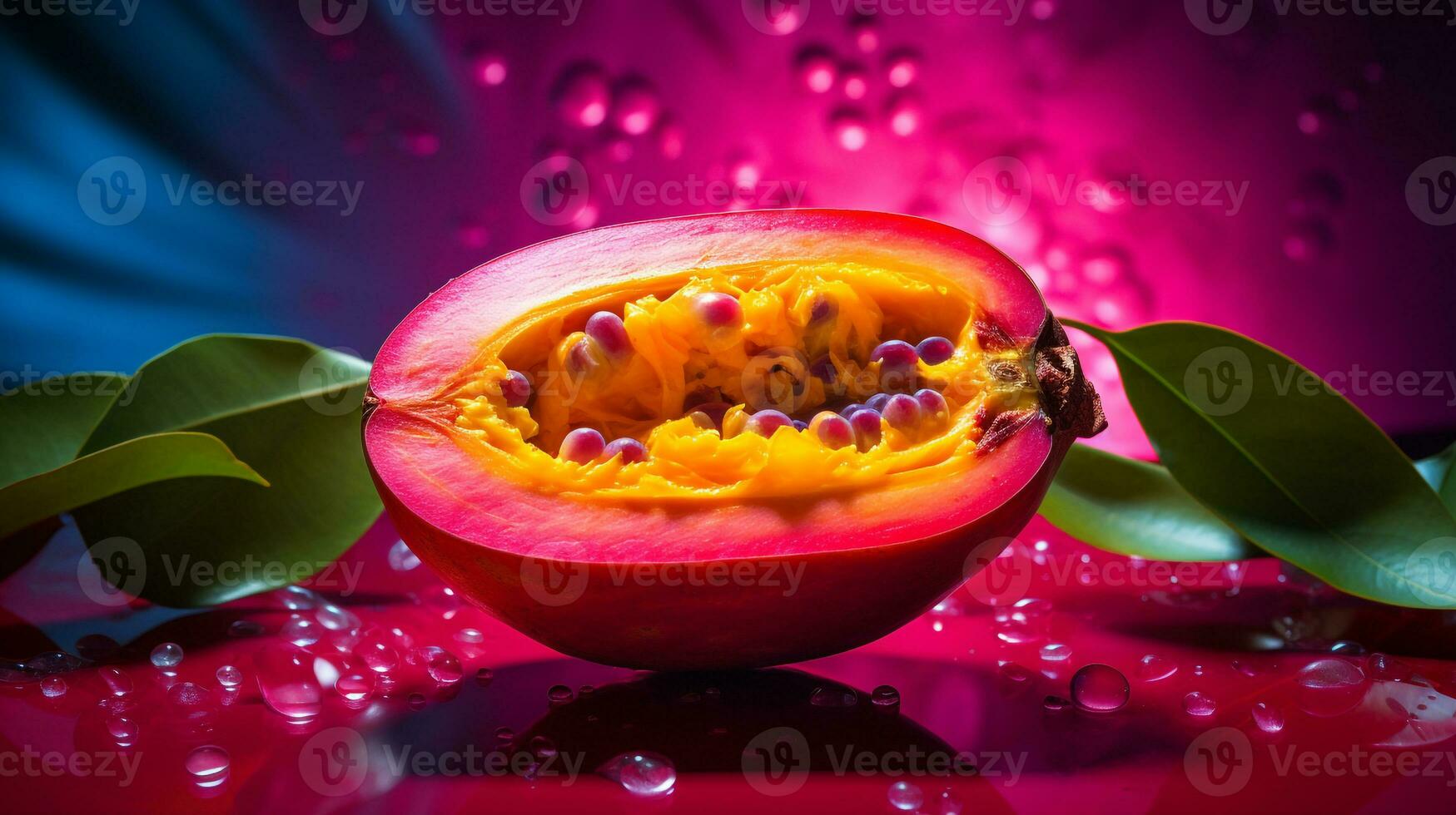 foto van wonder fruit voor de helft tegen een kleurrijk abstract achtergrond. generatief ai