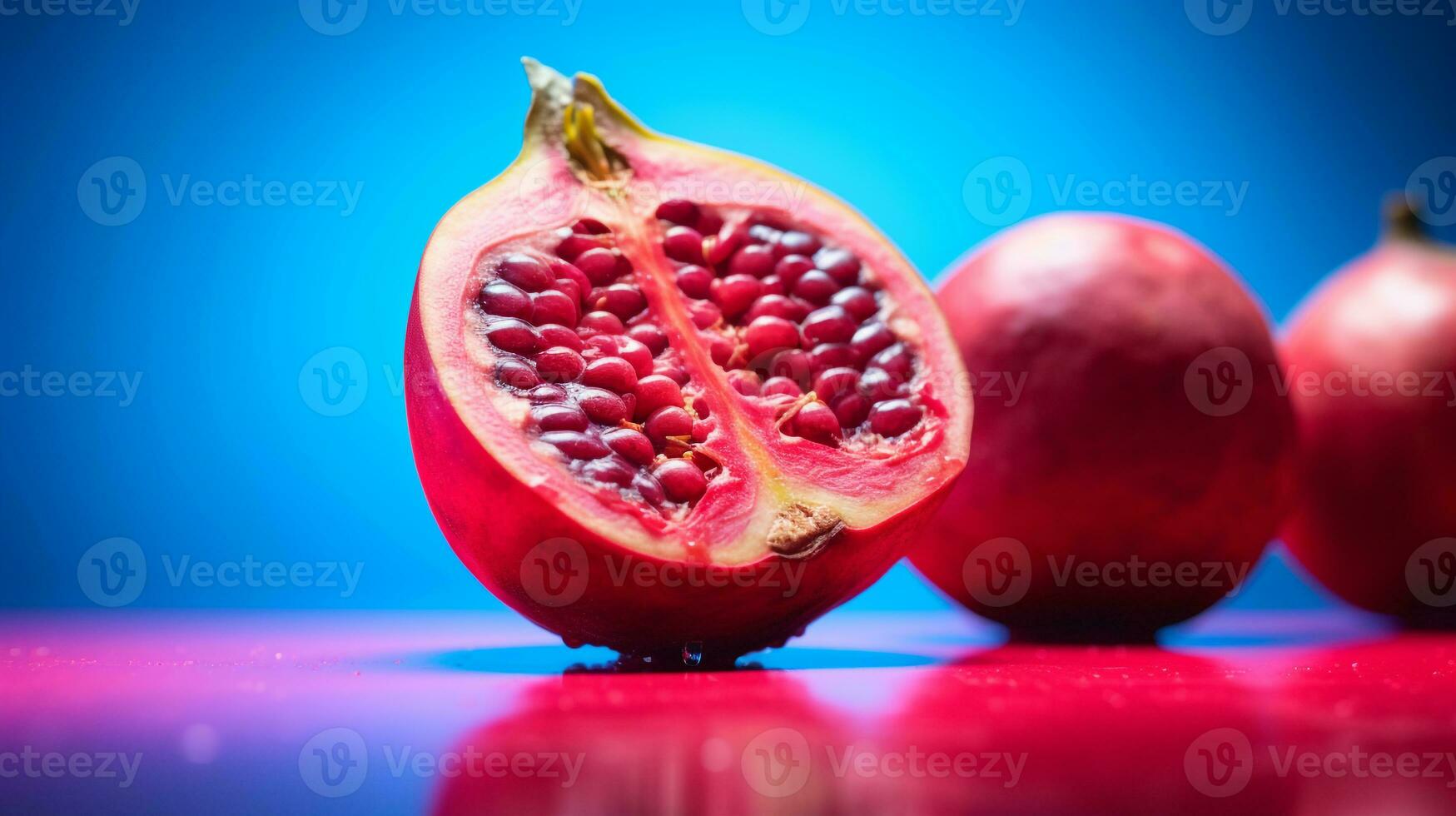 foto van guavebes fruit voor de helft tegen een kleurrijk abstract achtergrond. generatief ai