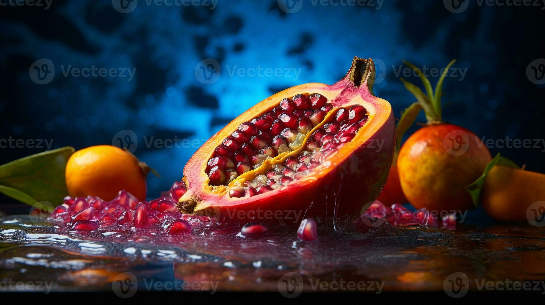 foto van jamblang fruit voor de helft tegen een kleurrijk abstract achtergrond. generatief ai