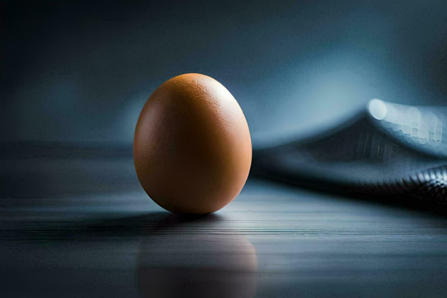 een ei zittend Aan een tafel. ai-gegenereerd foto