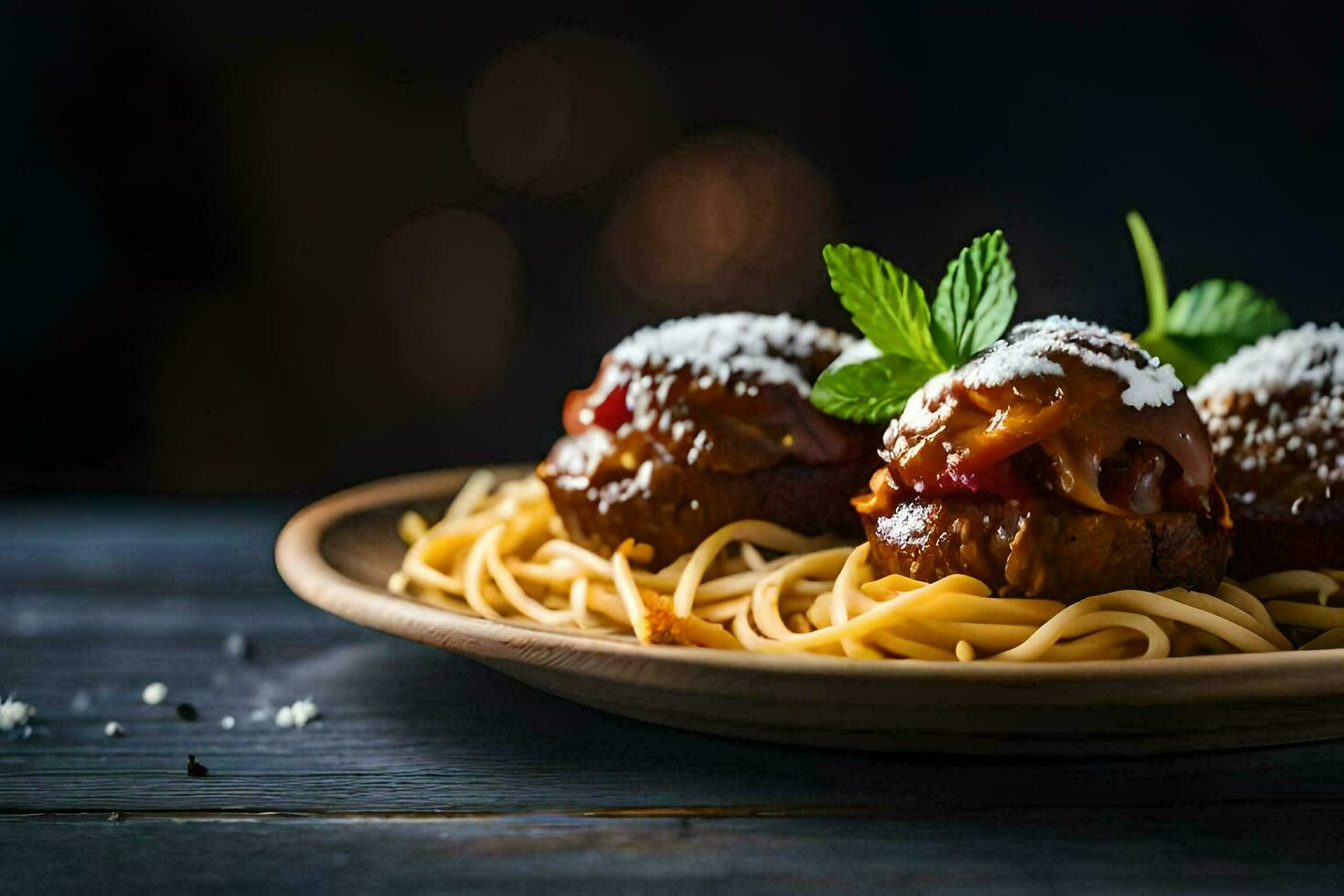 gehaktballen met saus en kaas Aan een bord. ai-gegenereerd foto