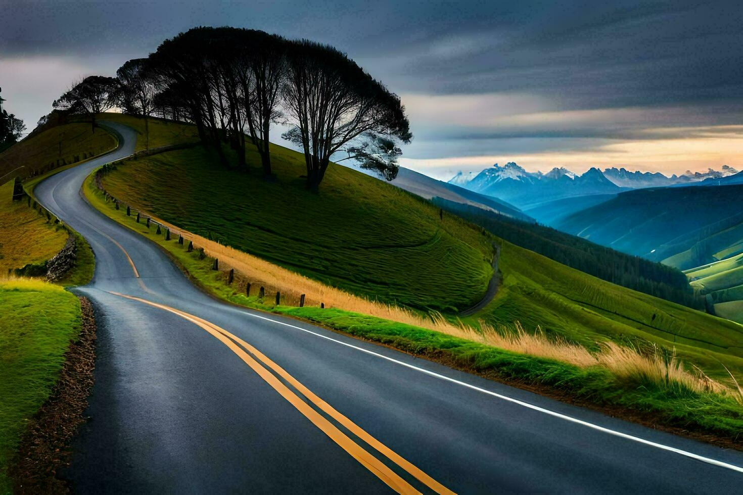 de weg naar de bergen. ai-gegenereerd foto