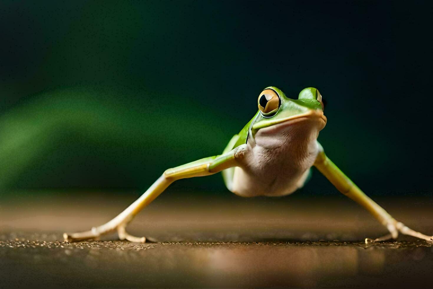 een kikker is staand Aan haar poten. ai-gegenereerd foto