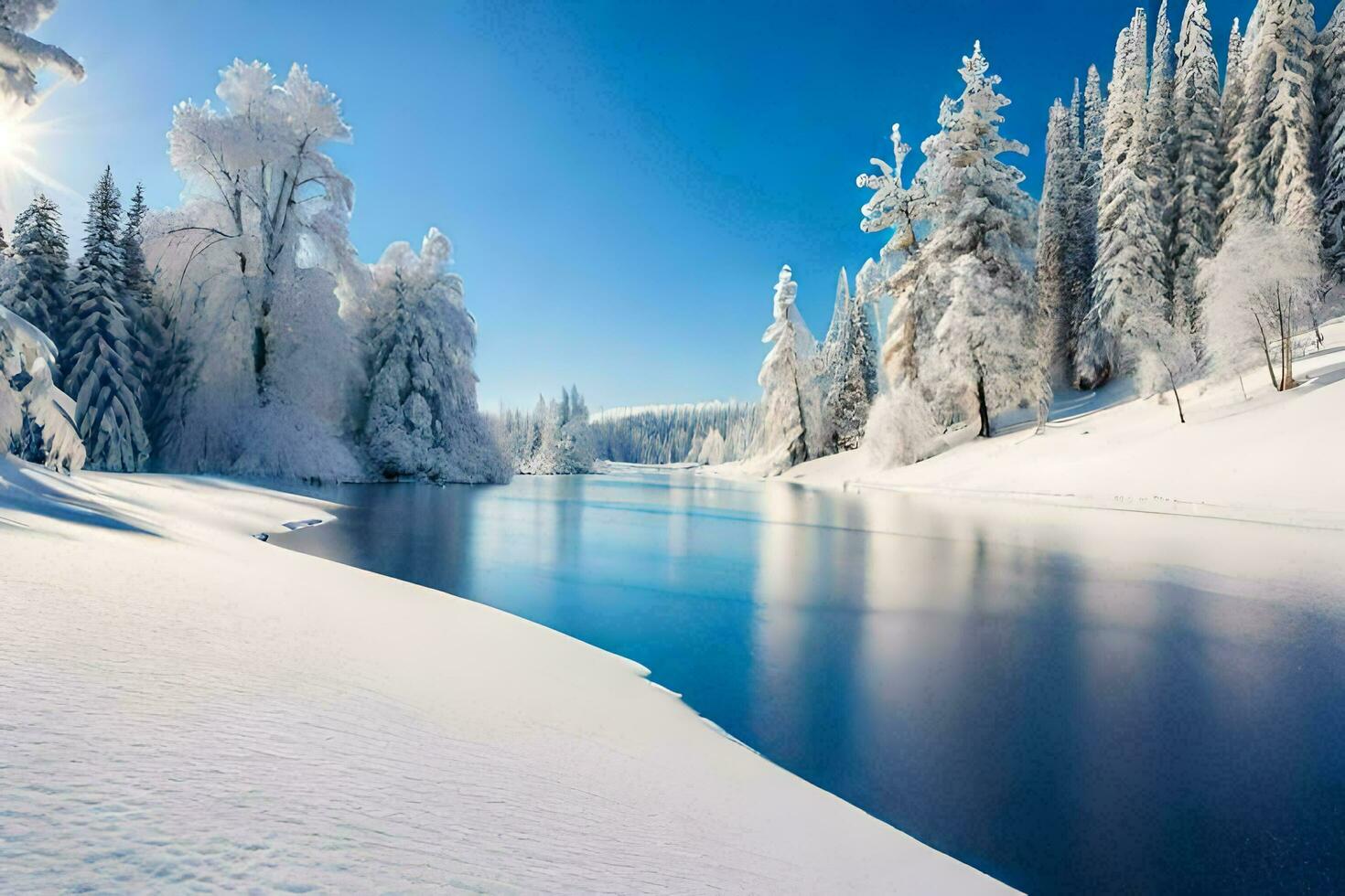 een rivier- in de winter. ai-gegenereerd foto