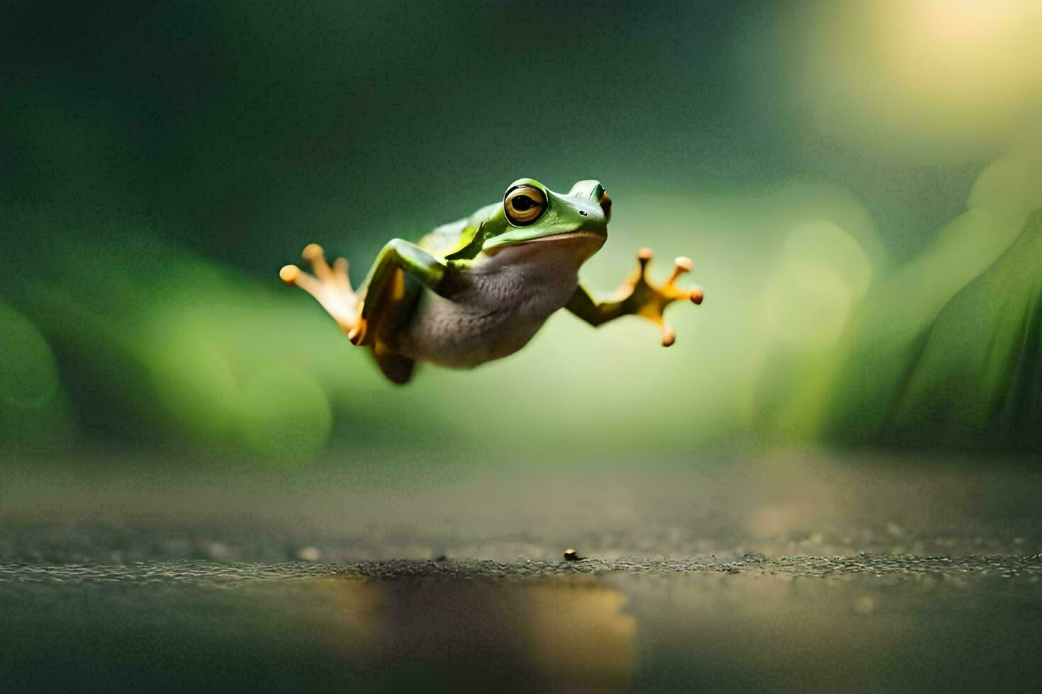 een kikker jumping in de lucht. ai-gegenereerd foto