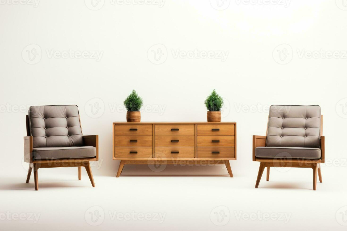 elegant gemakkelijk houten meubilair symboliseert minimalistische leven geïsoleerd Aan een wit achtergrond foto