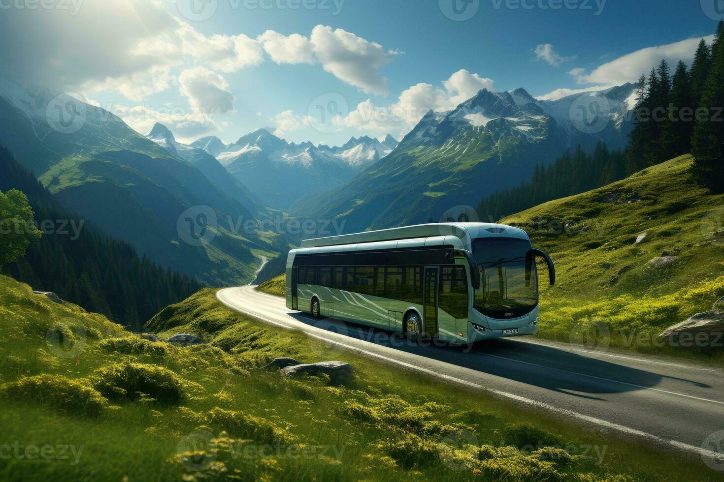waterstof brandstof cel bus in berg terrein foto