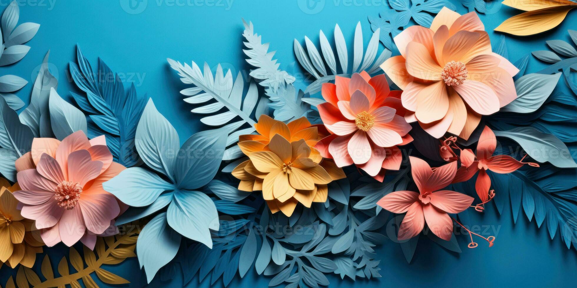 kleurrijk papier bloemen en bladeren. ai generatief. foto