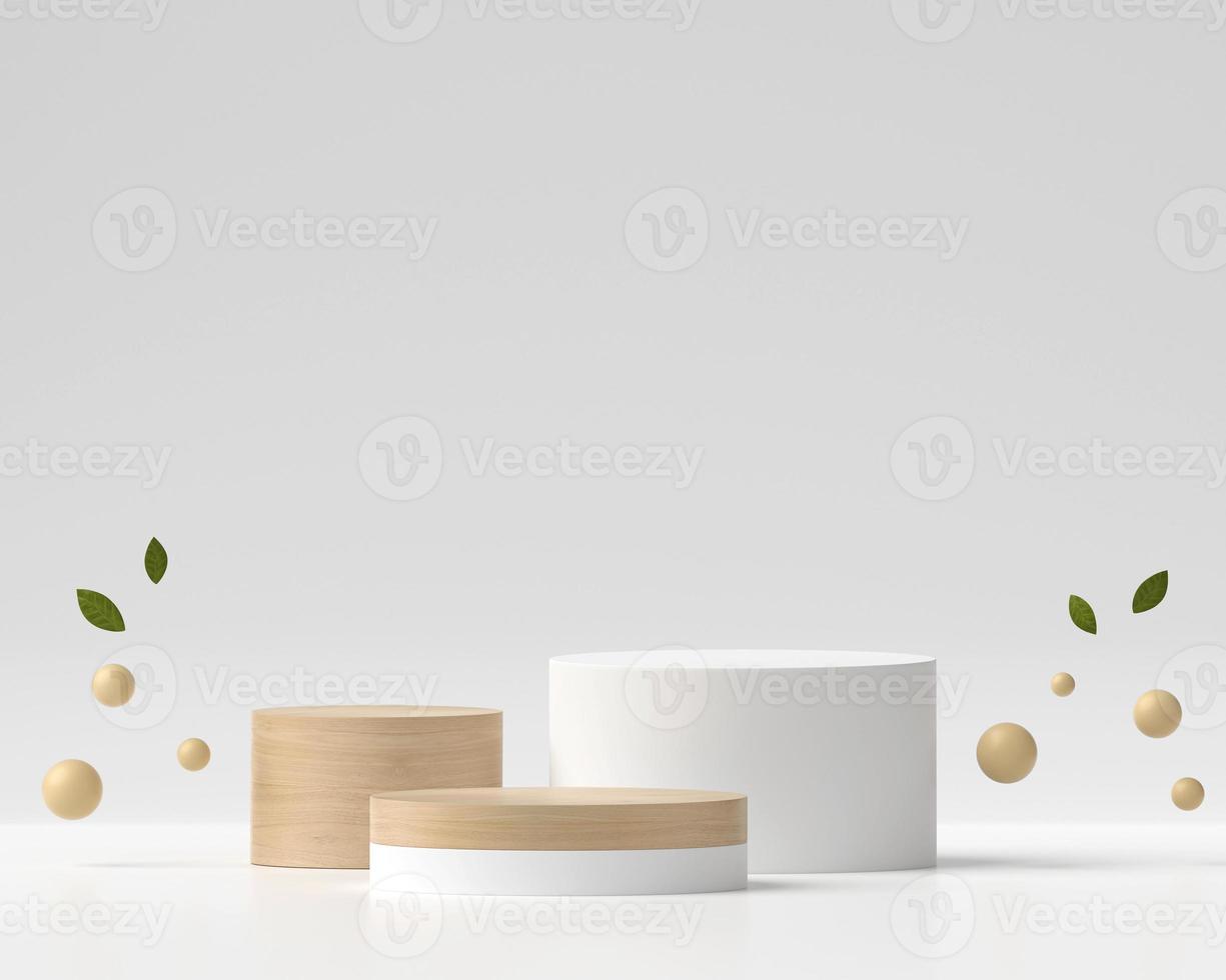 abstracte witte en houten podium product display 3D-rendering foto