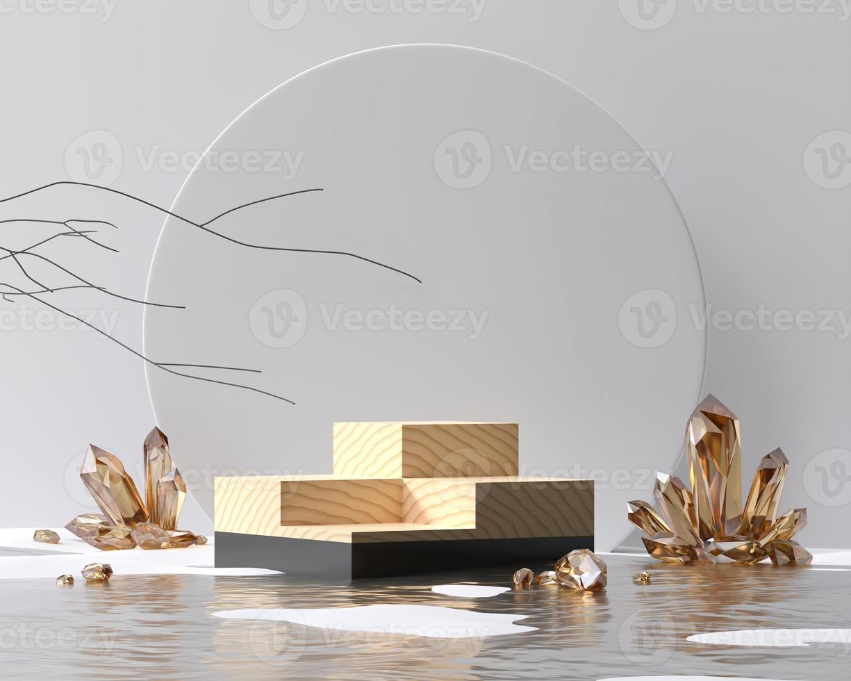 abstract zwart en houten podium voor product showcase 3D-rendering foto