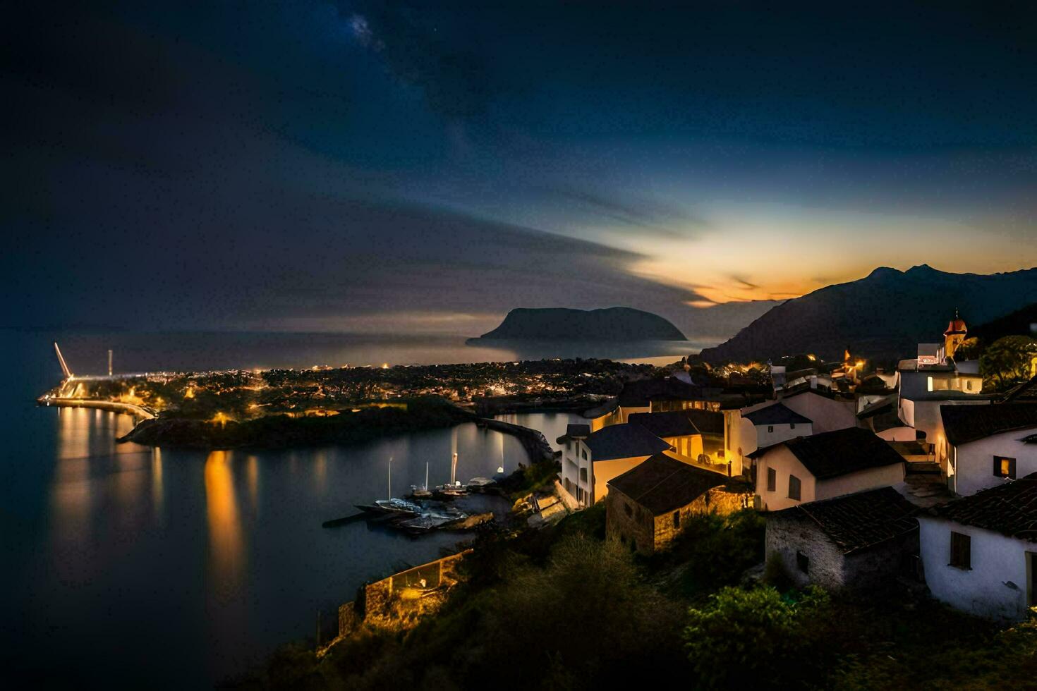 de nacht lucht over- de stad- van kotor, Montenegro. ai-gegenereerd foto