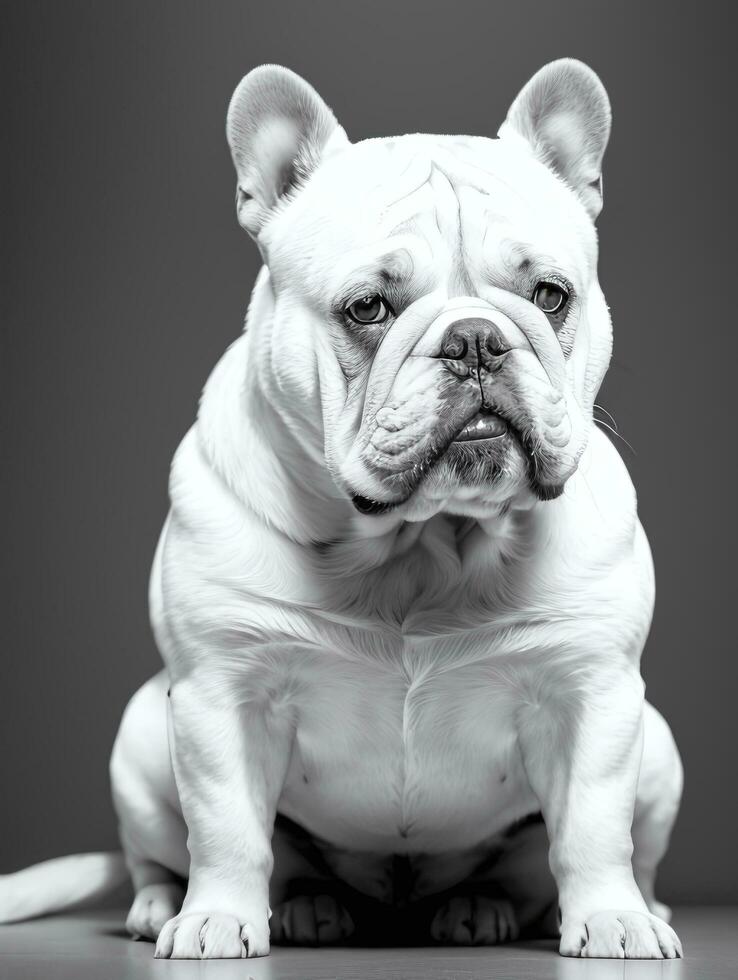 gelukkig hond bulldog zwart en wit monochroom foto in studio verlichting