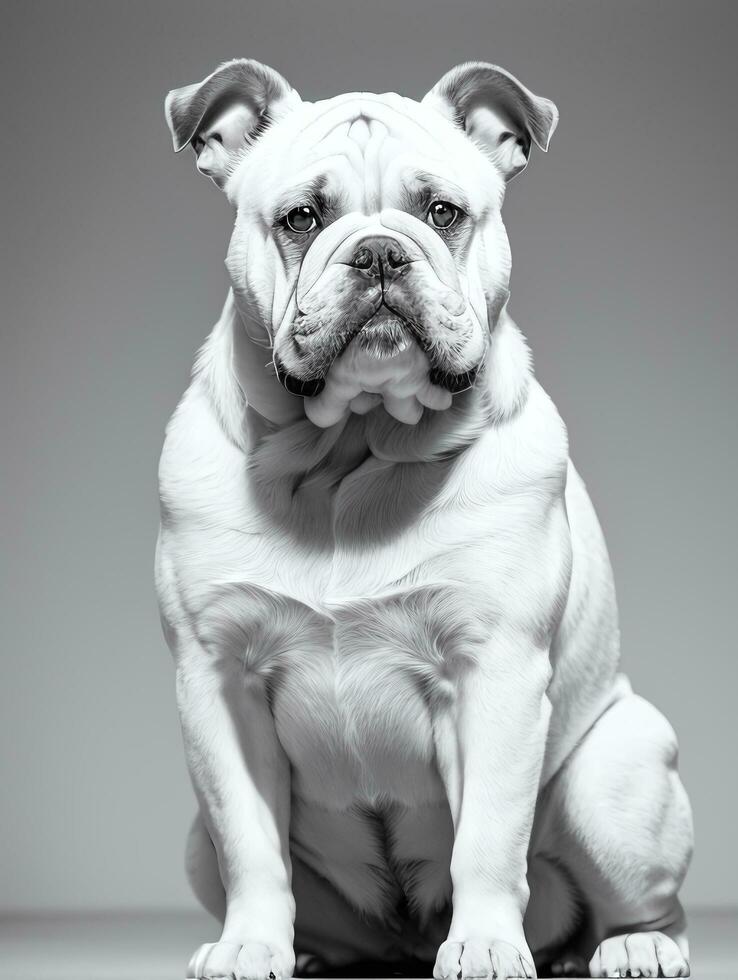 gelukkig hond bulldog zwart en wit monochroom foto in studio verlichting