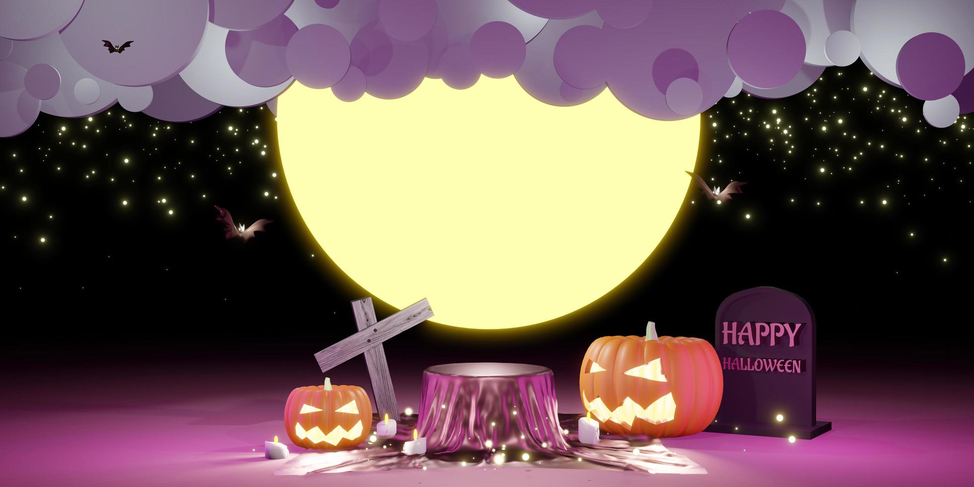 Halloween-avond met glanzende satijnen productpresentatie op een podium foto