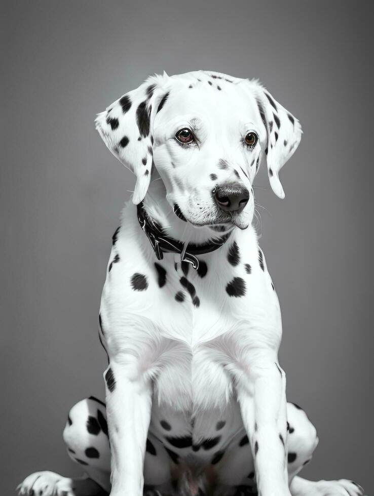 gelukkig dalmatiër hond zwart en wit monochroom foto in studio verlichting