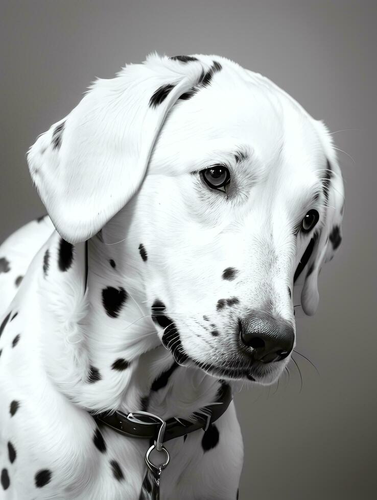 gelukkig dalmatiër hond zwart en wit monochroom foto in studio verlichting