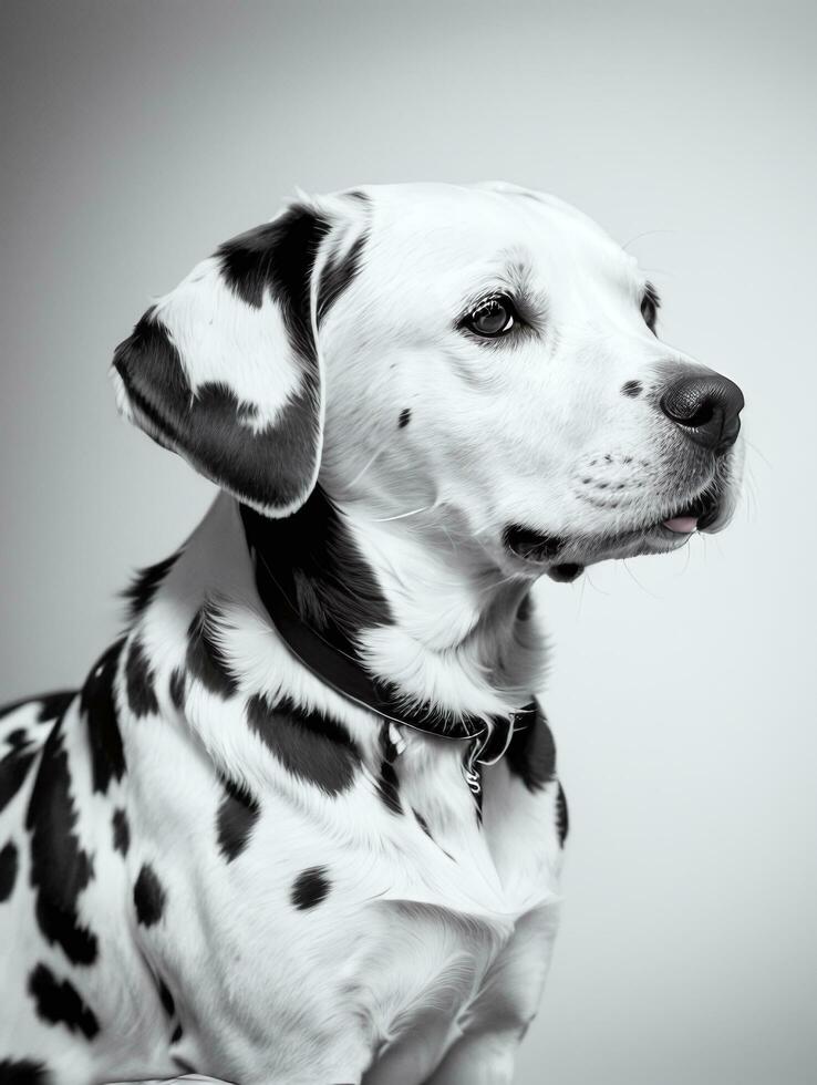 gelukkig dalmatiër hond zwart en wit monochroom foto in studio verlichting