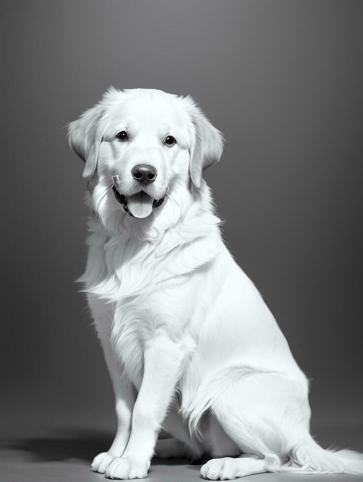 gelukkig gouden retriever hond zwart en wit monochroom foto in studio verlichting