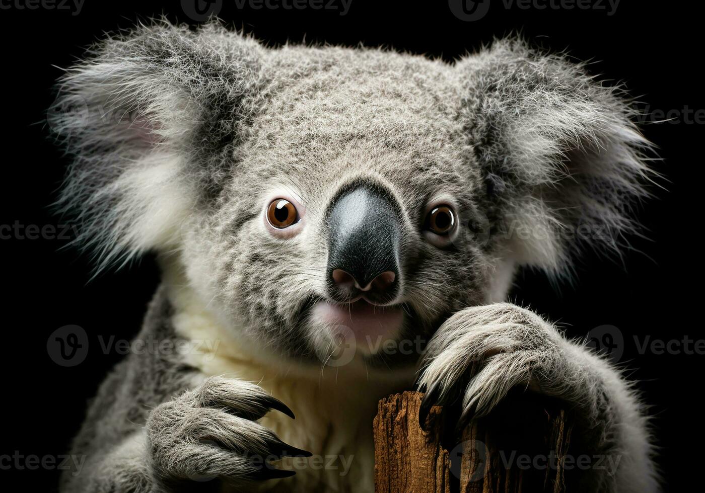 realistisch portret van een koala geïsoleerd Aan donker achtergrond. ai gegenereerd foto