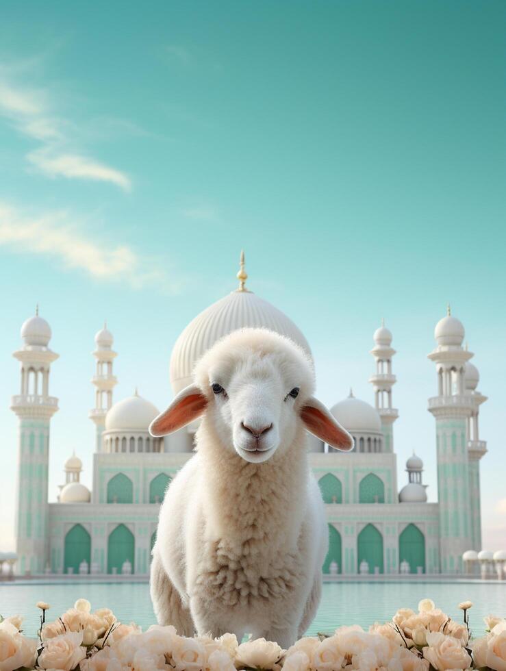 Islamitisch eid mubarak groet kaart met Islamitisch achtergrond ai gegenereerd foto