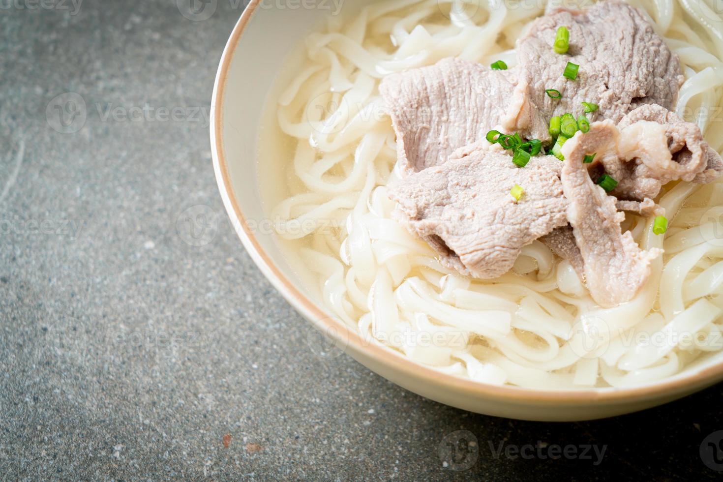 udon noedels met varkensvlees in heldere soep foto