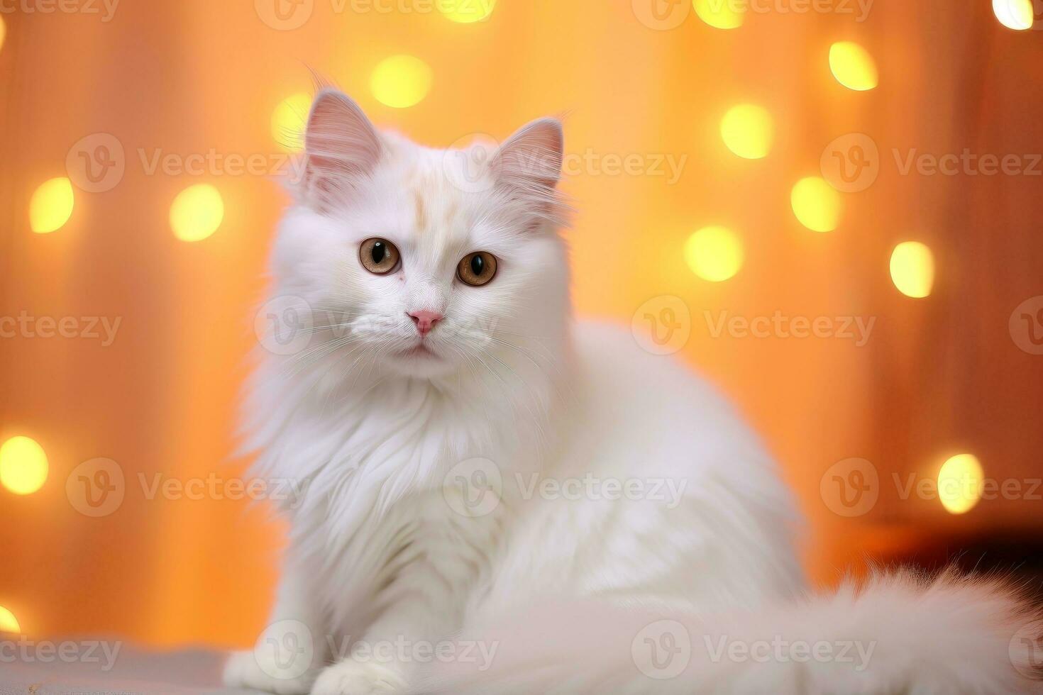 detailopname van schattig kat staren Bij iets met mooi bokeh achtergrond, generatief ai foto