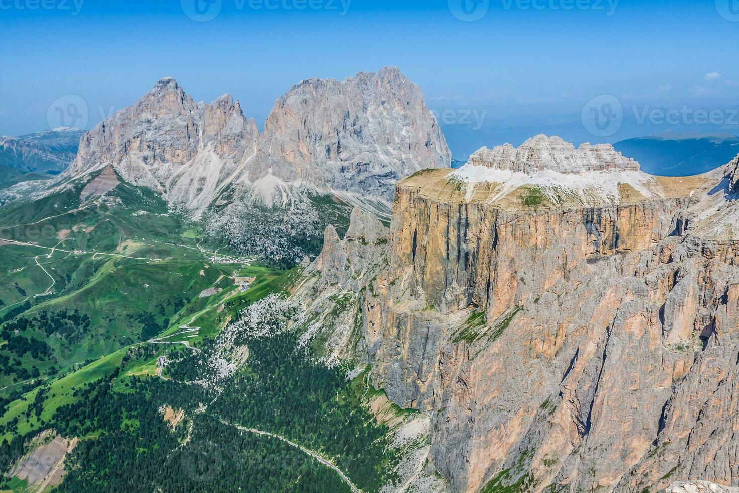 visie naar punta Grohmann, cinqué dita, sasso lungo, piz ciavaces van sass pordoi, Dolomieten, italië, Europa foto