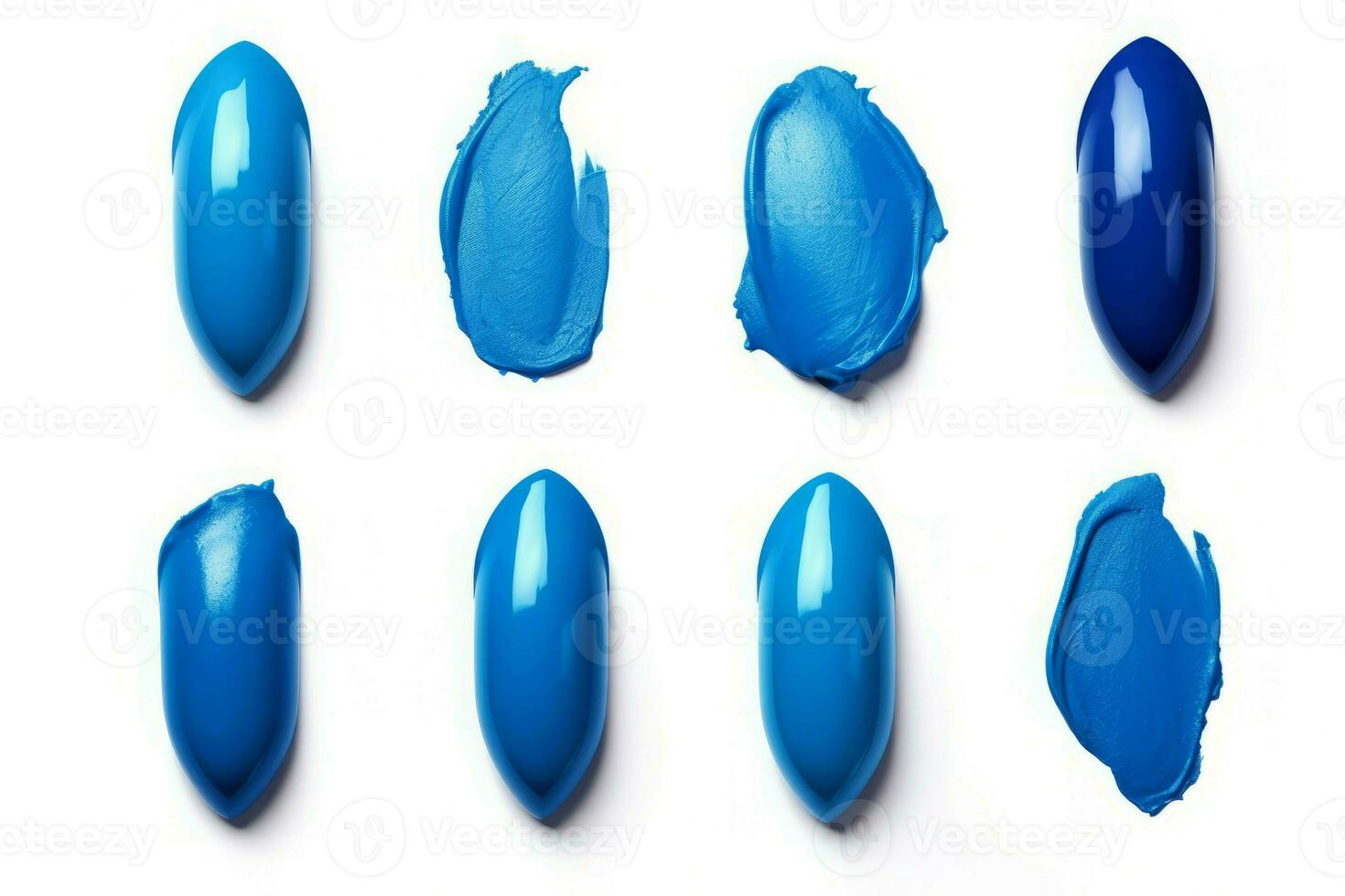 elegant blauw mode lippenstift uitstrijkjes reeks geïsoleerd Aan wit. genereren ai foto