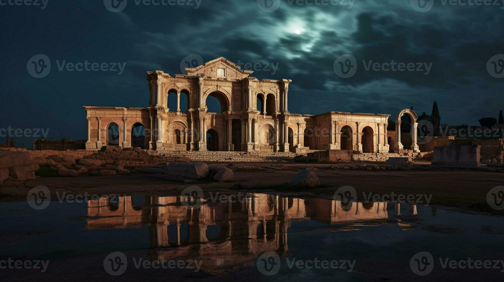 nacht visie van leptis Magna. generatief ai foto