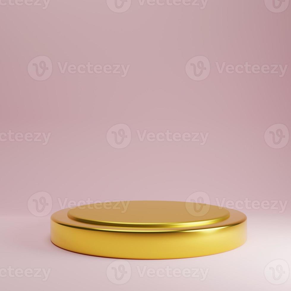 gouden productstandaard op pastelroze roze kleurachtergrond foto