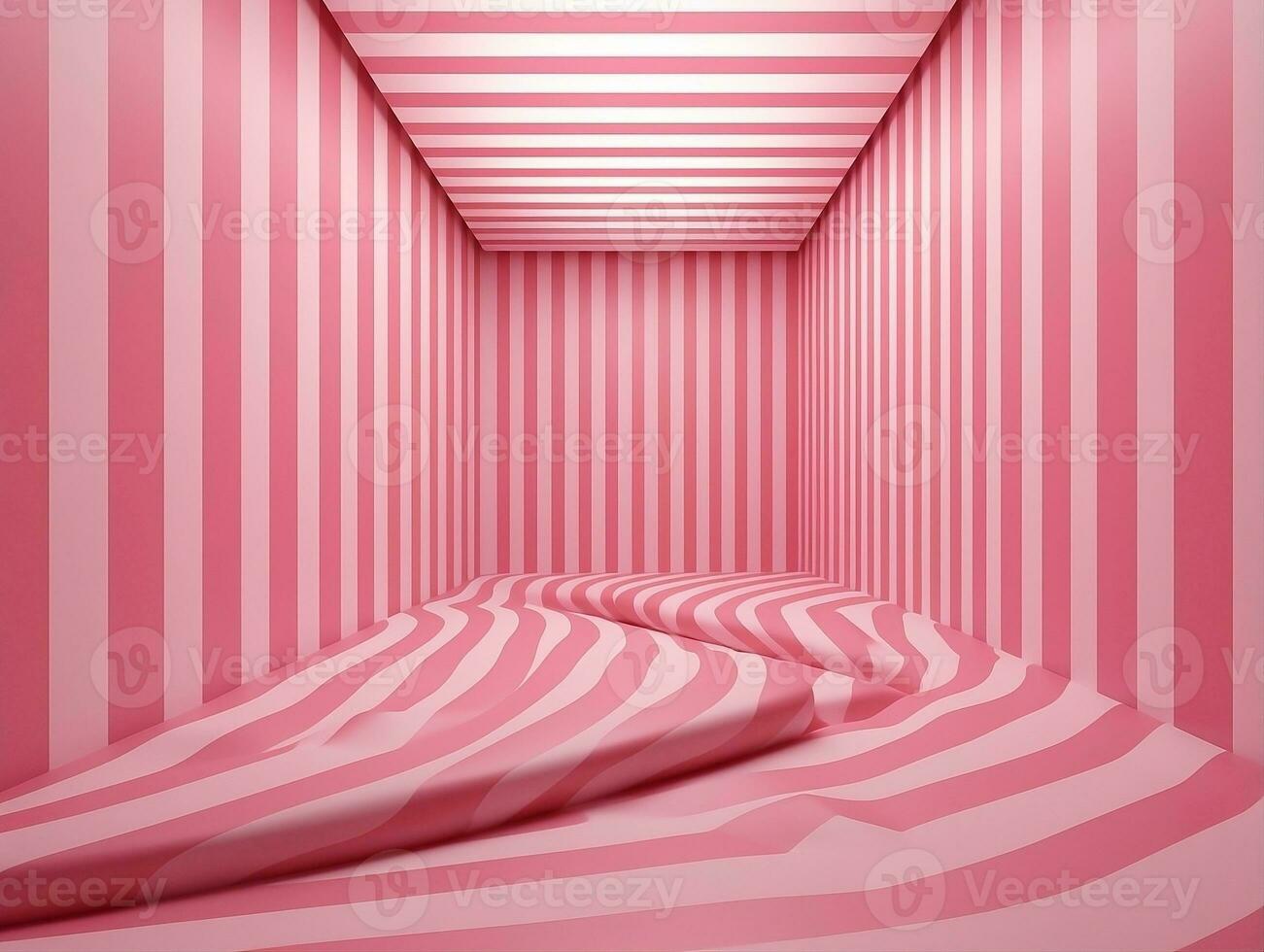 3d renderen van een leeg roze gestreept kamer met een Open venster ai generatief foto