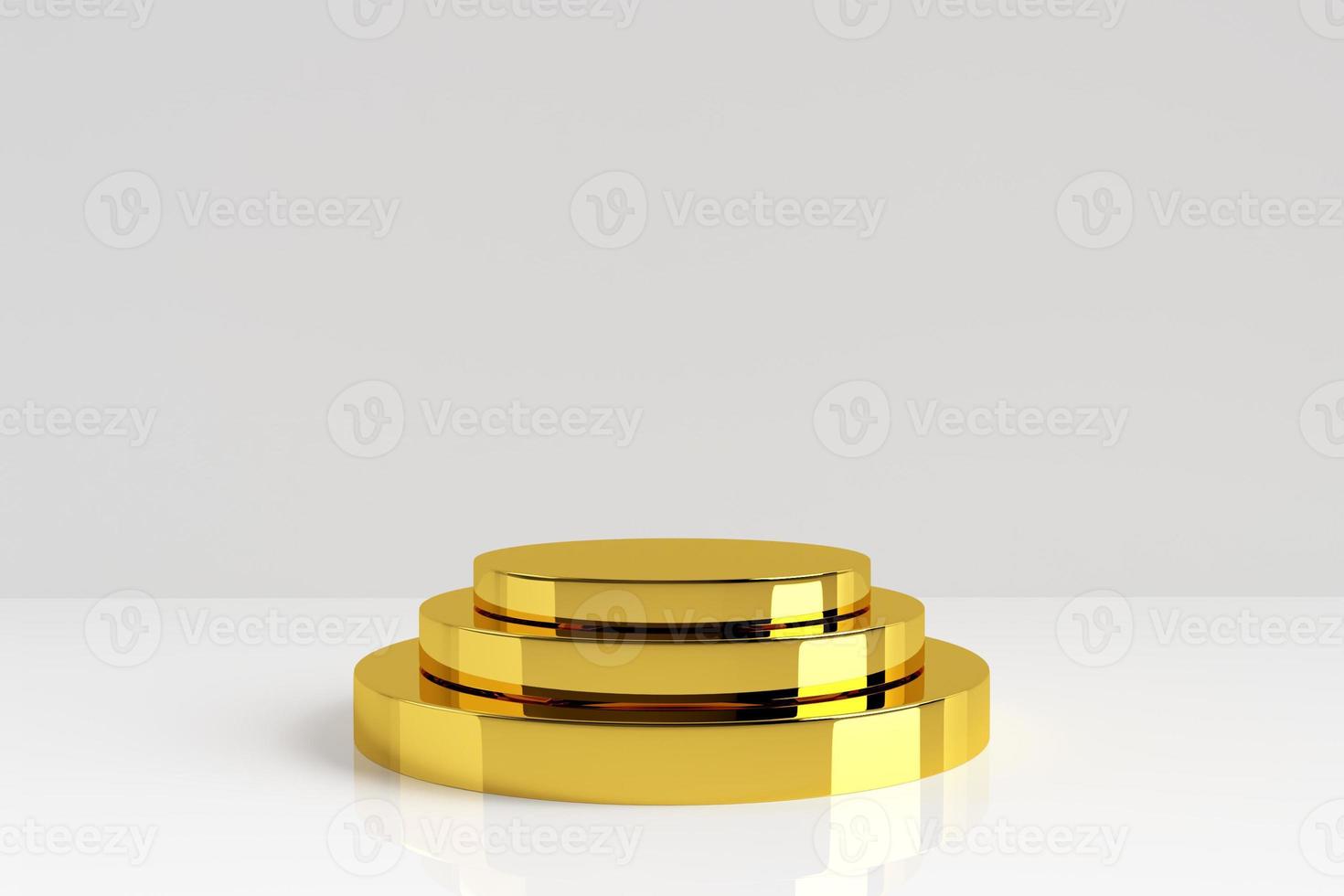 drie lagen gouden productstandaard op witte achtergrond foto