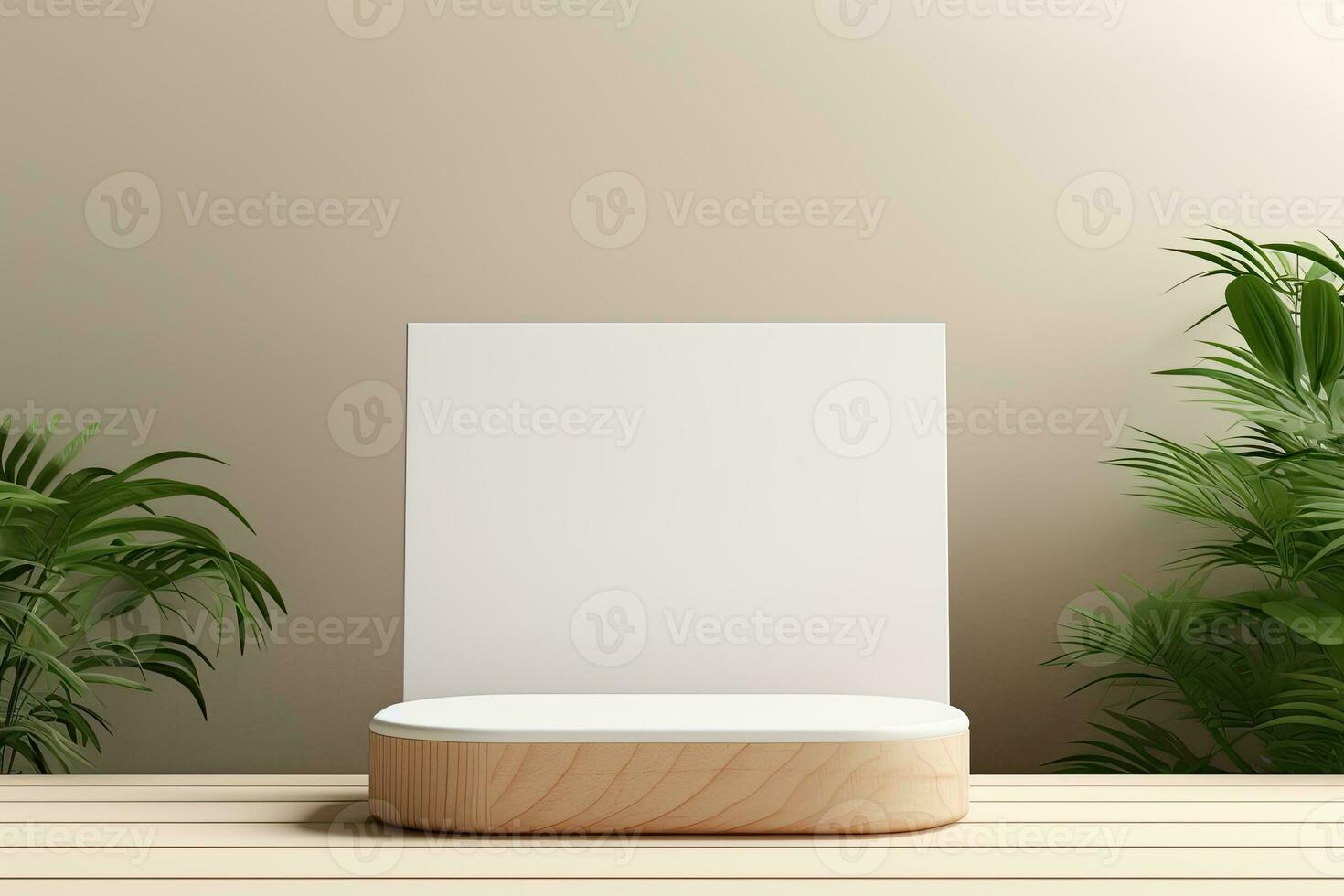 generatief ai, een leeg podium met blad schaduw en geometrie in beige kleur voor Product Scherm, leeg Scherm toonzaal foto