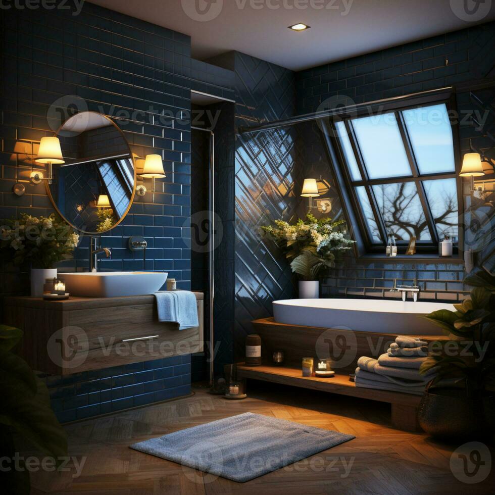 interieur ontwerp van elegant badkamer, luxe bad, romantisch atmosfeer,, ai generatief foto