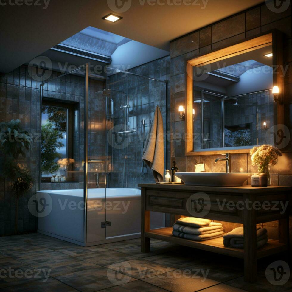 interieur ontwerp van elegant badkamer, luxe bad, romantisch atmosfeer,, ai generatief foto