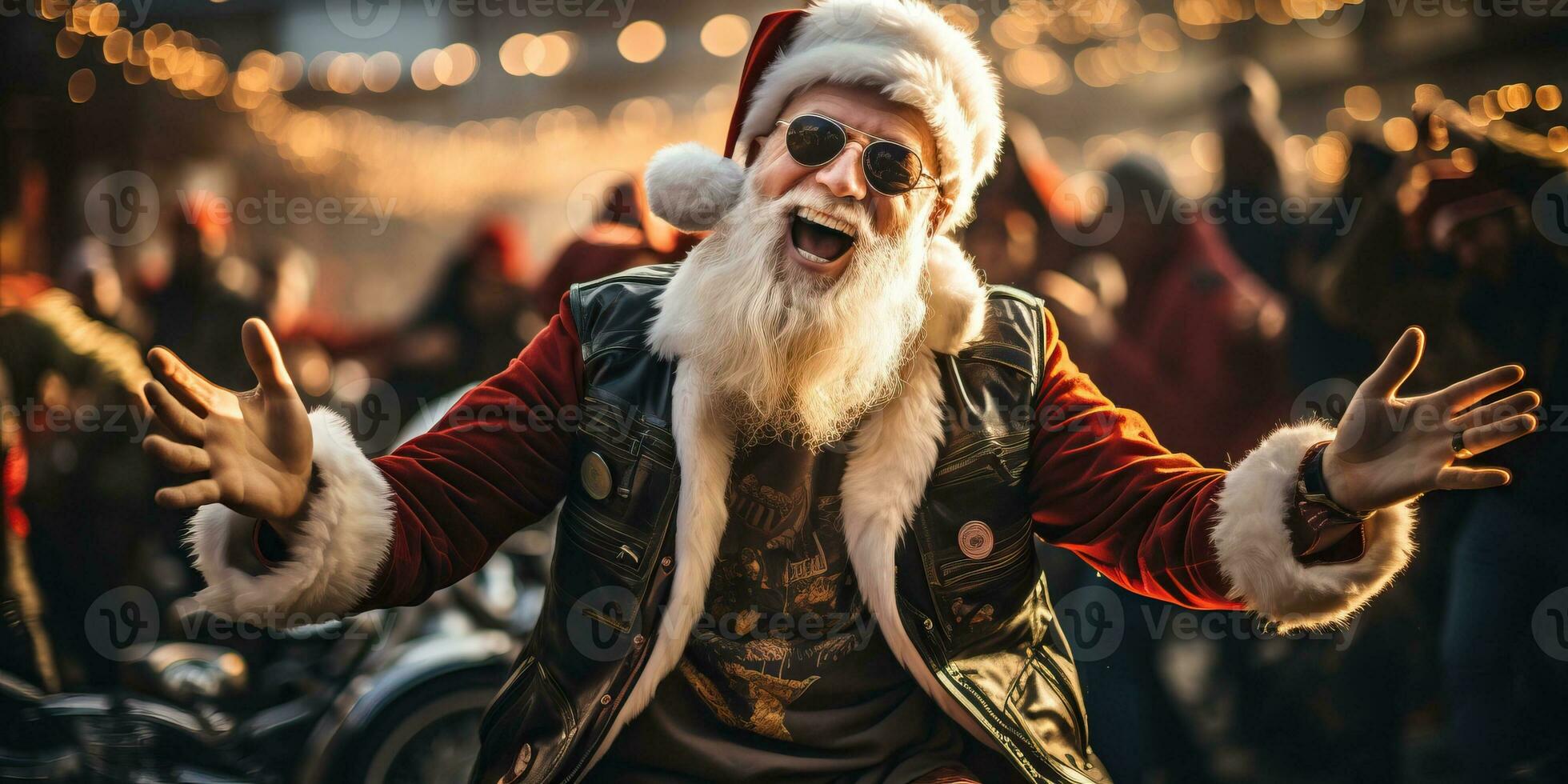 portret van vrolijk de kerstman claus in zonnebril. ai gegenereerd. foto