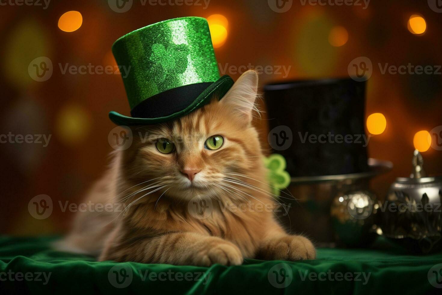 schattig kat vervelend een groen top hoed voor st. Patrick dag. ai gegenereerd foto