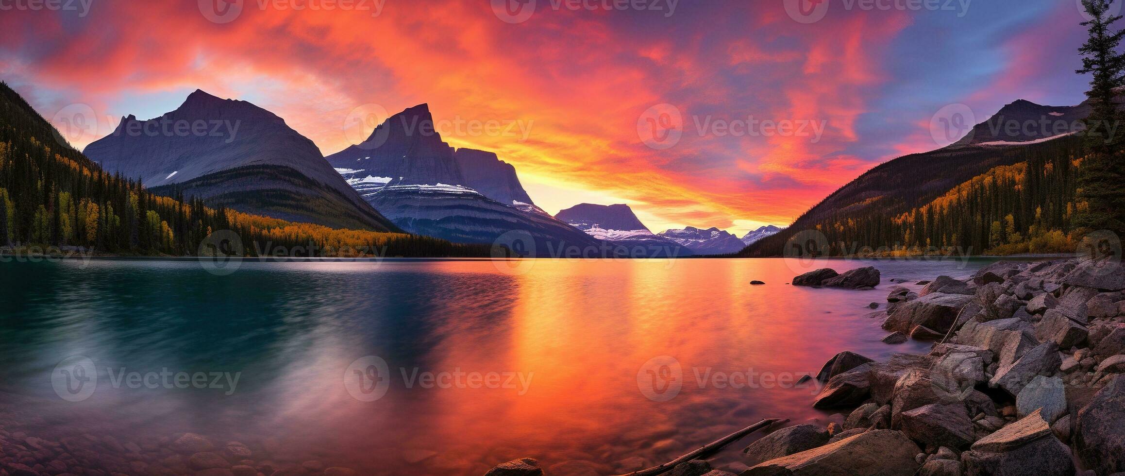 zonsondergang over- gletsjer nationaal park, Montana, Verenigde staten van Amerika ai gegenereerd foto