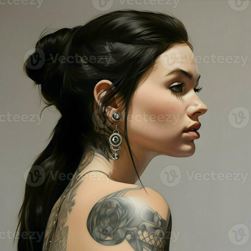 een vrouw met piercings en tatoeages. hoge resolutie. ai generatief foto