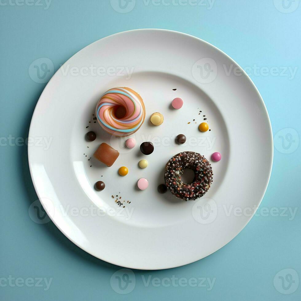 een bord met snoepgoed minimalisme. hoog kwaliteit. ai generatief foto
