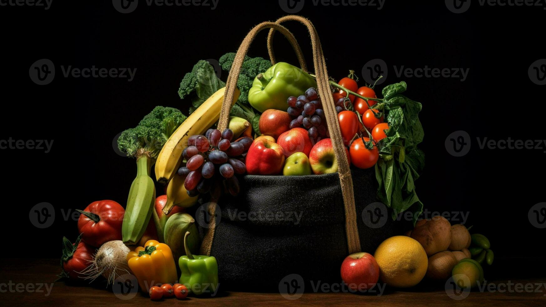 een papier zak gevulde met vers fruit en groenten gegenereerd met ai foto