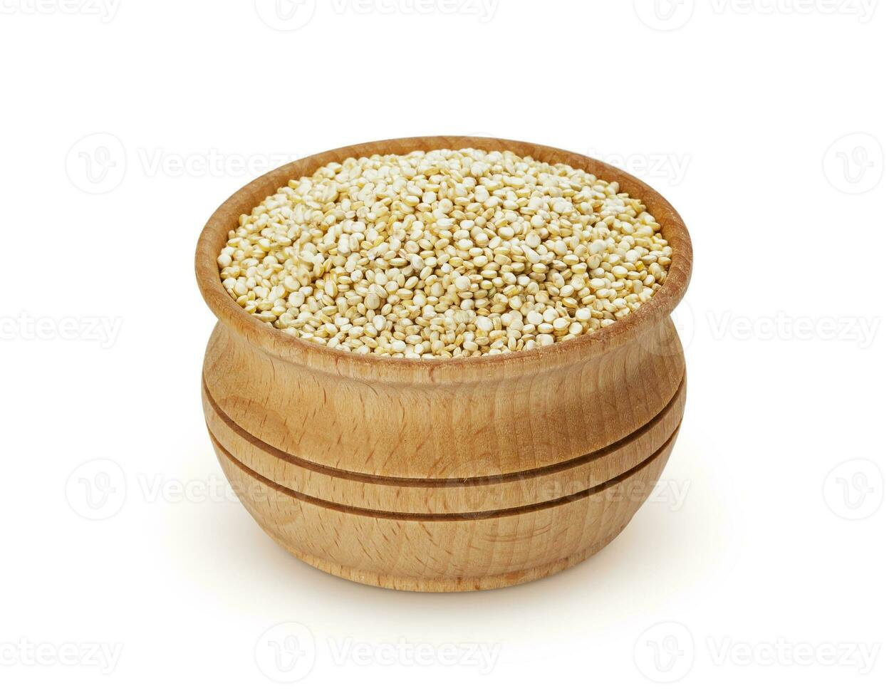 houten kom van quinoa zaden geïsoleerd Aan wit achtergrond foto