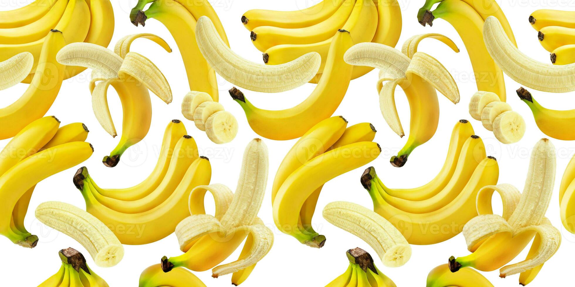 banaan naadloos patroon, vallend bananen geïsoleerd Aan wit achtergrond met knipsel pad foto