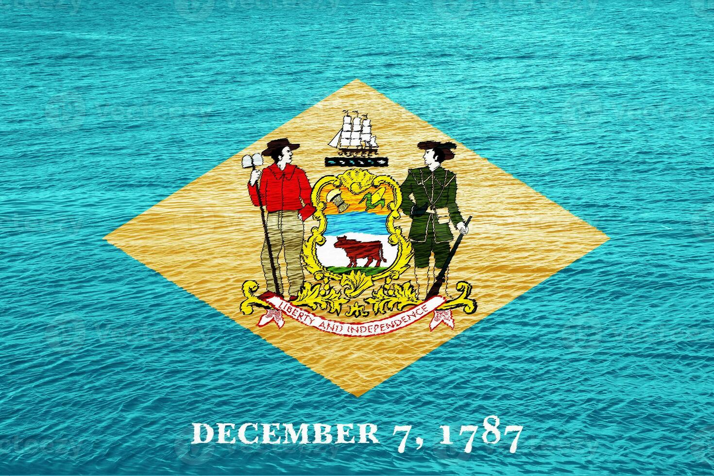 vlag en jas van armen van Delaware Verenigde Staten van Amerika staat Aan een getextureerde achtergrond. concept collage. foto