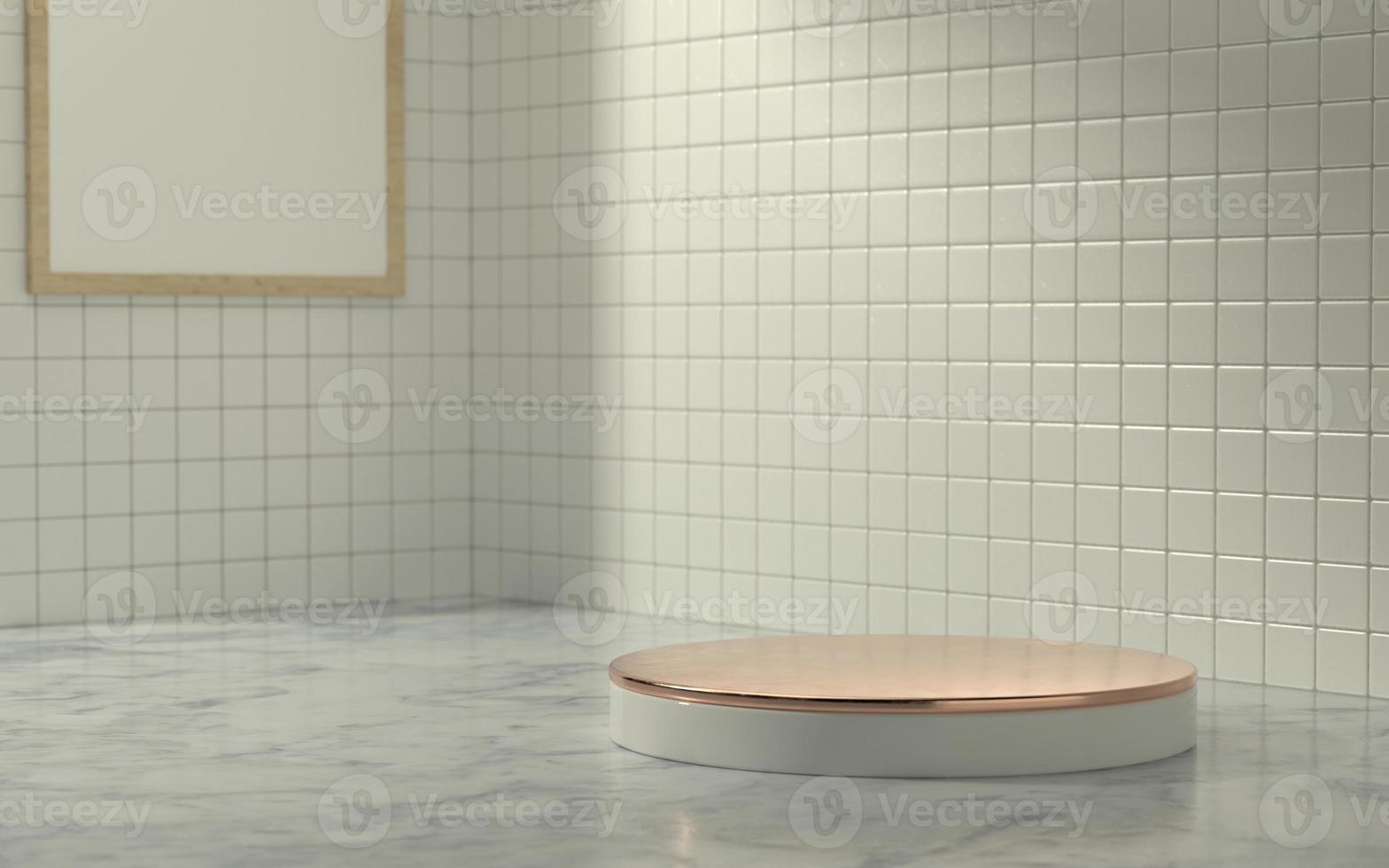 3D-productfase in badkamerscène met ochtendzonlicht foto