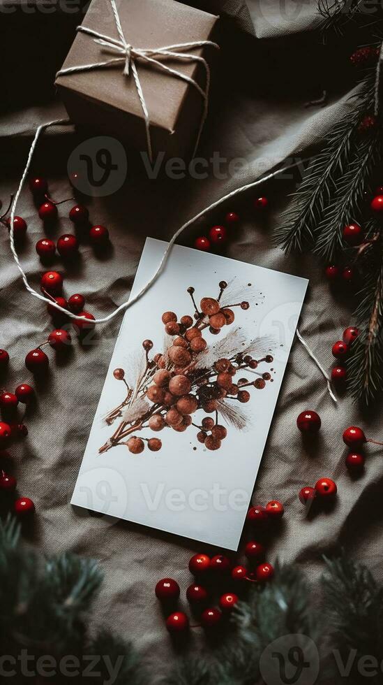groet kaart concept voor sjabloon, banier, poster, vakantie ontwerp met mooi Kerstmis ornament, wensen een vrolijk kerstmis, achtergrond, winter seizoen, en gelukkig nieuw jaar. ai gegenereerd. foto