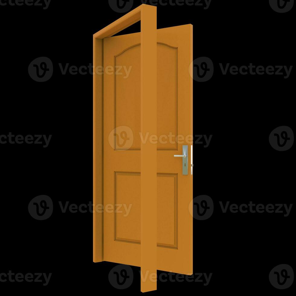 oranje deur wijd open portaal met geïsoleerd wit backdrop foto